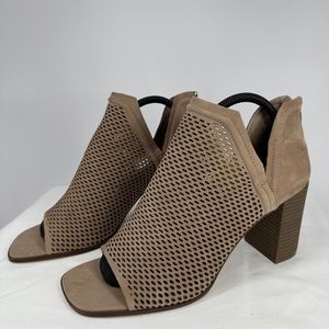 Vince Camuto | Women’s 12 Katnina Taupe Block Peep Toe Booties Cut Out